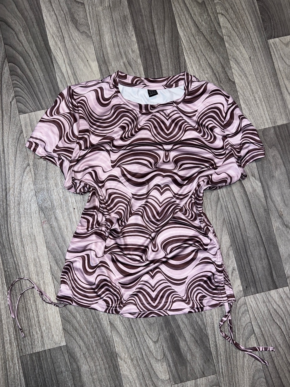 Pink Swirl Ruched Sleeve Women's Top